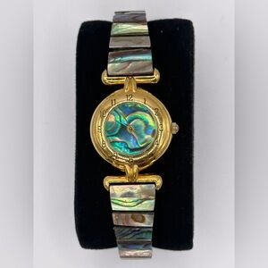 Nelsonic Women Abalone Shell Dial Expansion Band Watch Sz 6 1/2  New Batt FLAW